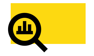 Magnifying glass with bar graph on yellow background, representing advanced analytics tools.