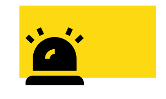 Black siren icon with rays on yellow background, symbolizing email alerts for actions.