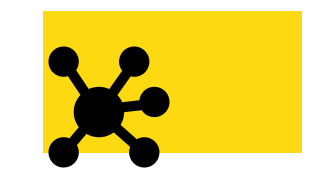 Network diagram icon with interconnected nodes on yellow background, symbolizing easy multi-site management.